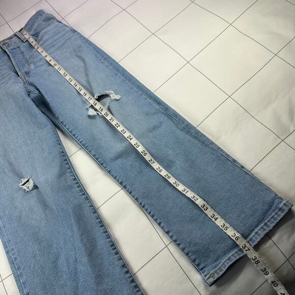 Levi’s Jeans Womens 27 Blue Ribcage Straight Ankle Button Fly Distressed Denim - Picture 13 of 14